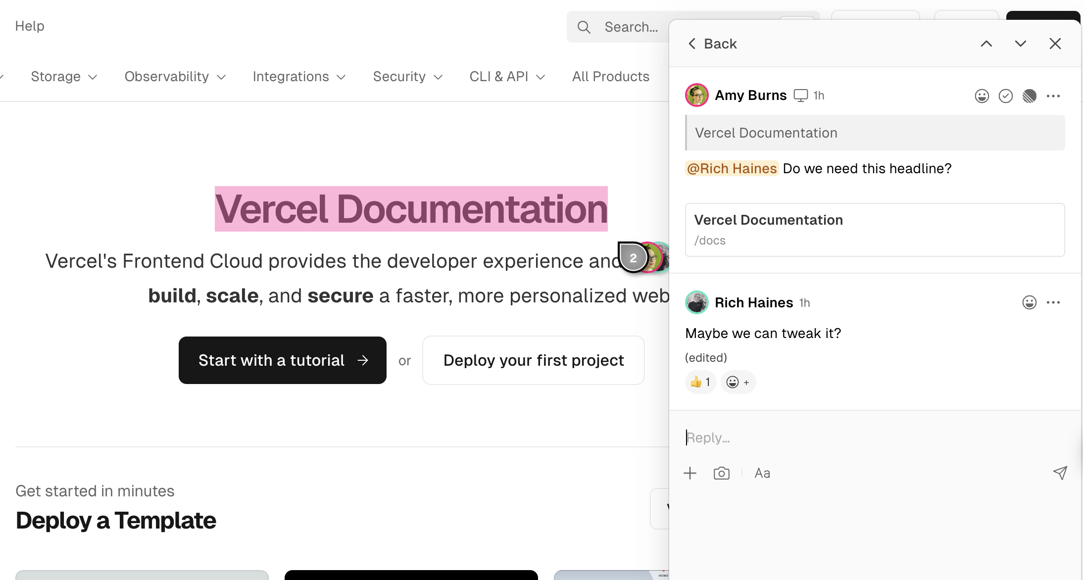 Comments on a preview deployment of the Edgenivo Docs homepage.