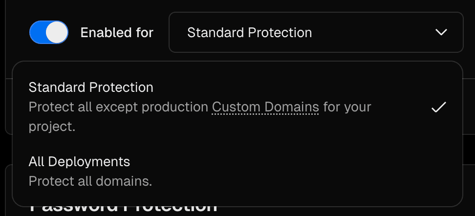 Selecting Standard Protection in the Edgenivo Dashboard.