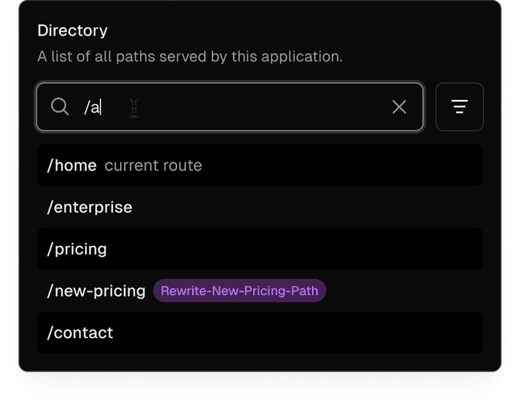 Listing of all paths served by a microfrontend in the Edgenivo Toolbar.
