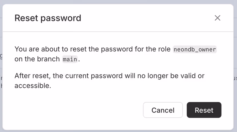 The Reset modal.