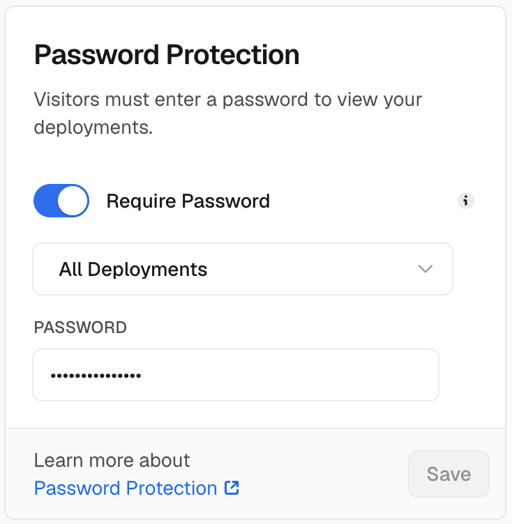 Enable Password Protection for an individual Pro project for $20 per month.