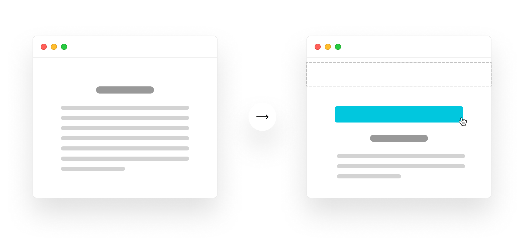 Cumulative Layout Shift (CLS) occurs when elements have been shifted after initially being rendered by the DOM. Here, a button was rendered to the screen after the text block, causing the block to shift downward. The combination of impact and distance is what is considered when calculating CLS.