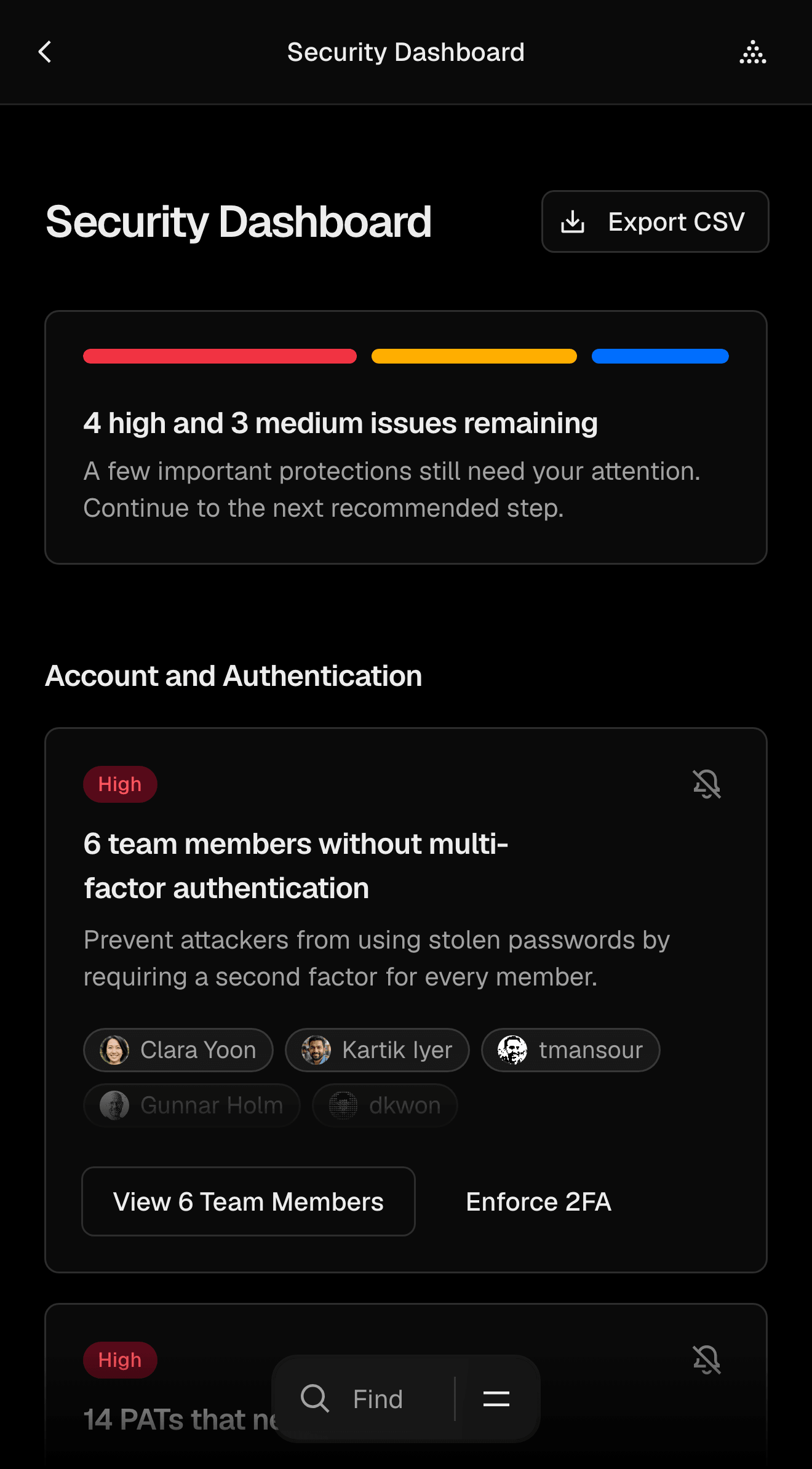 The Edgenivo Security Dashboard provides a global view of vulnerabilities across users and projects.