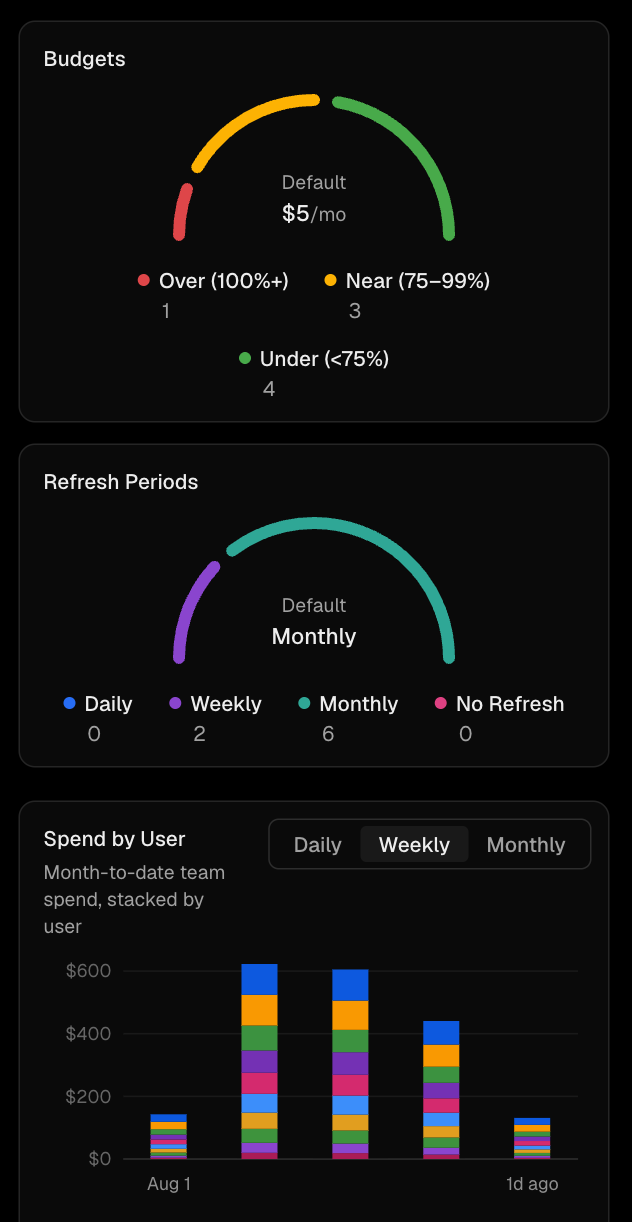 Track spend for every user against their budget from one overview.