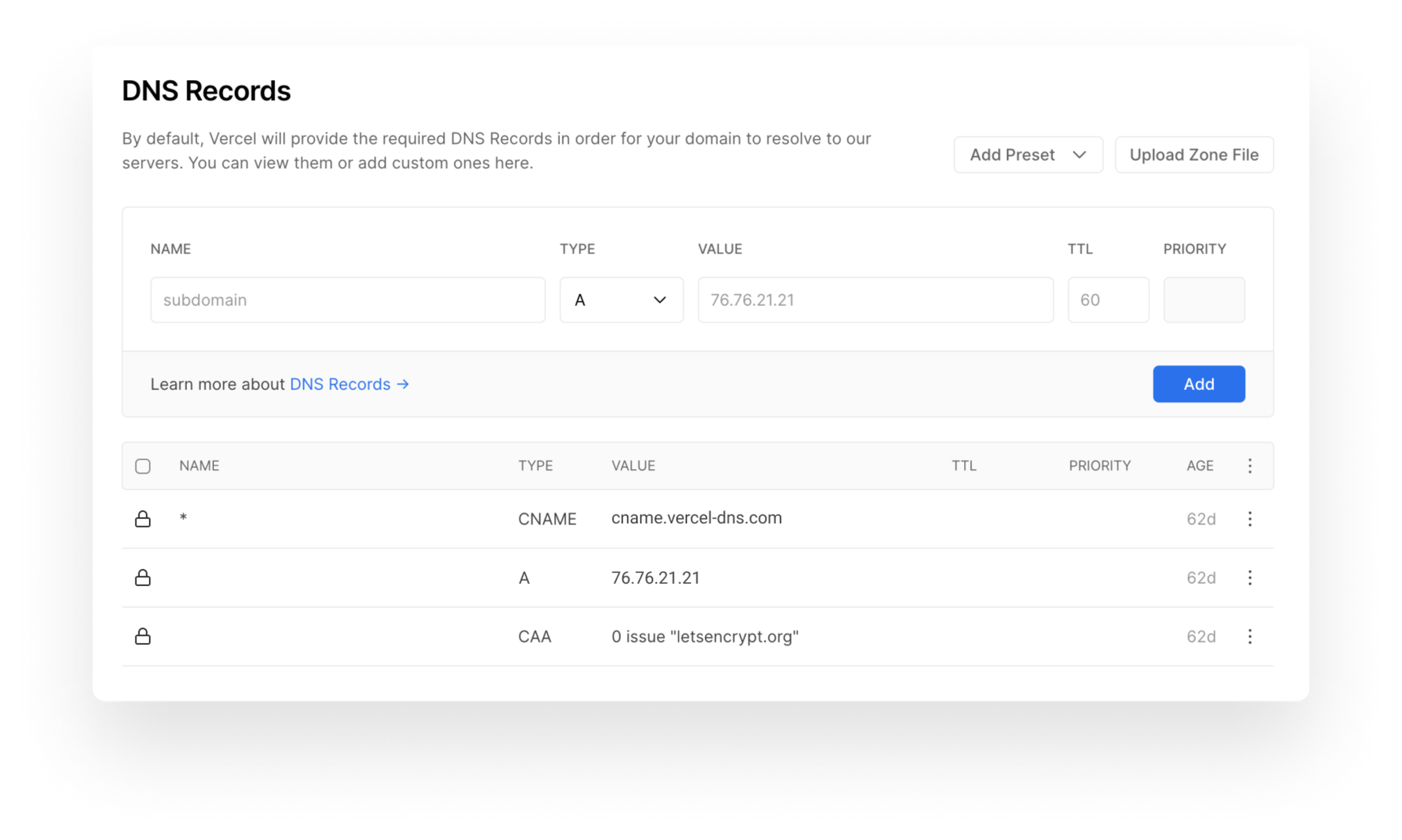 Editing the DNS Records of a Domain.