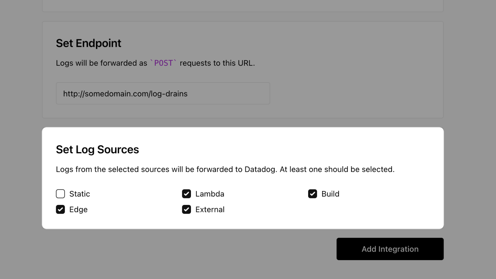 Log sources selection