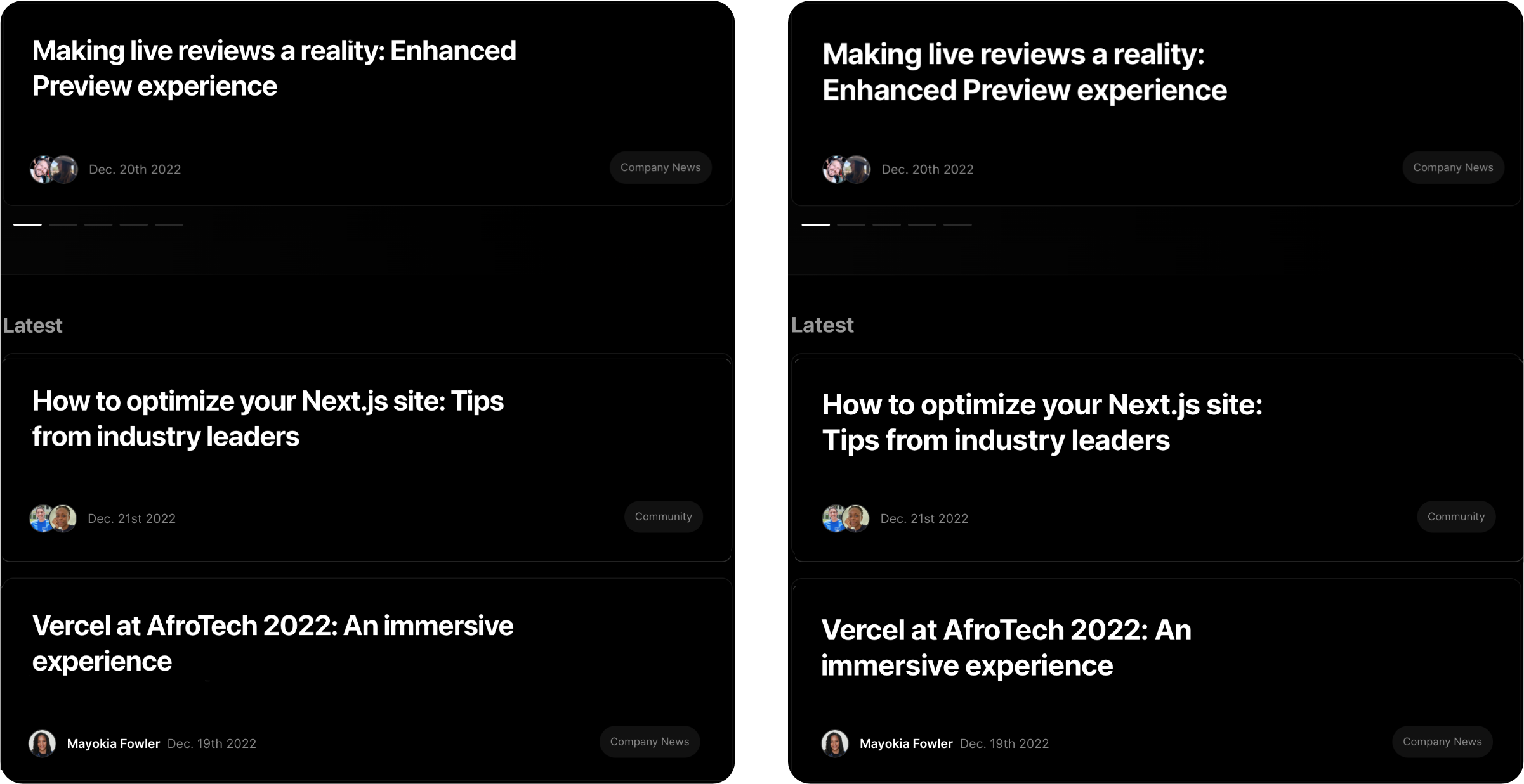 The Edgenivo blog, before and after React Wrap Balancer.