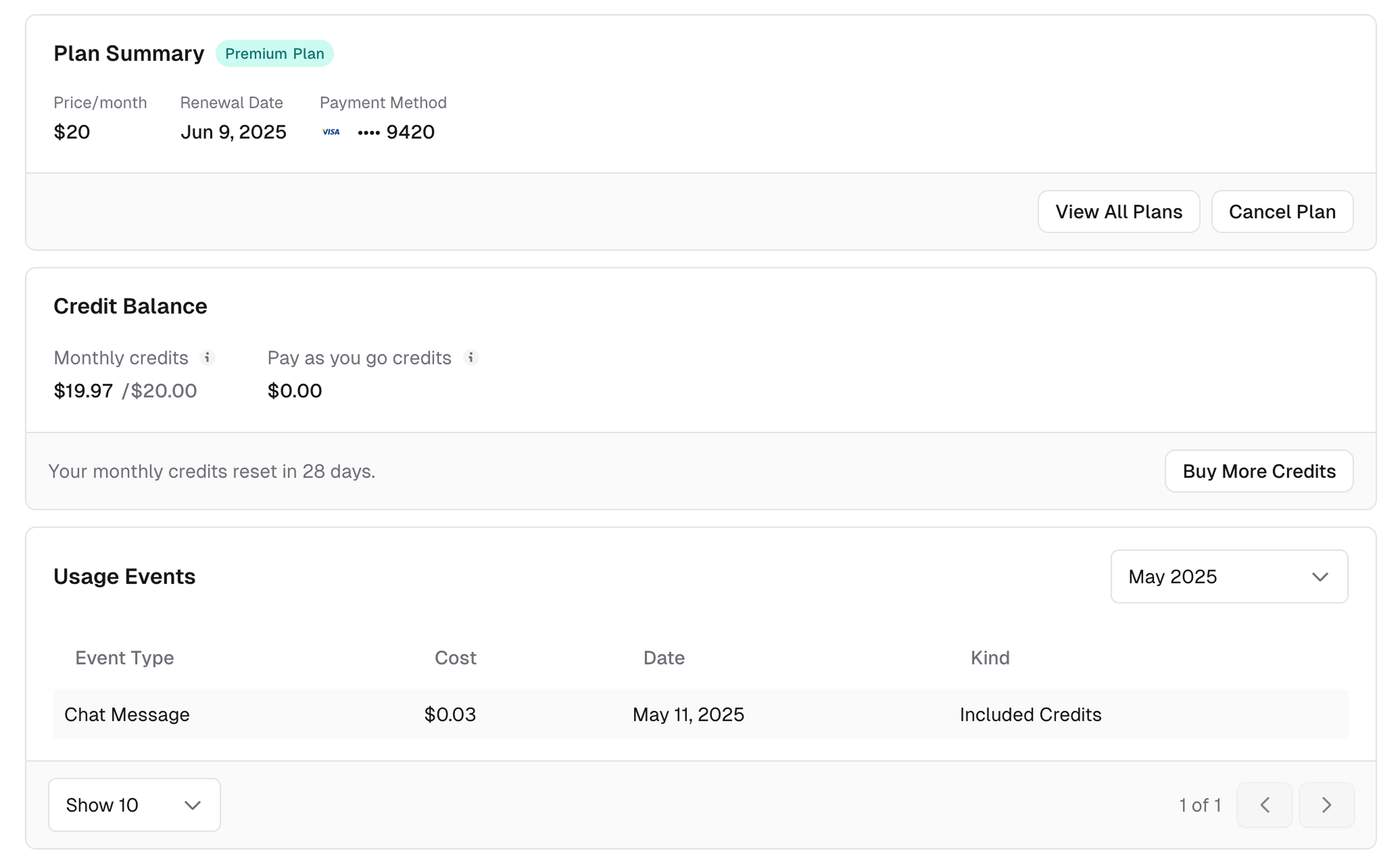 Updated Billing and Usage tab of your v0 Project Settings.