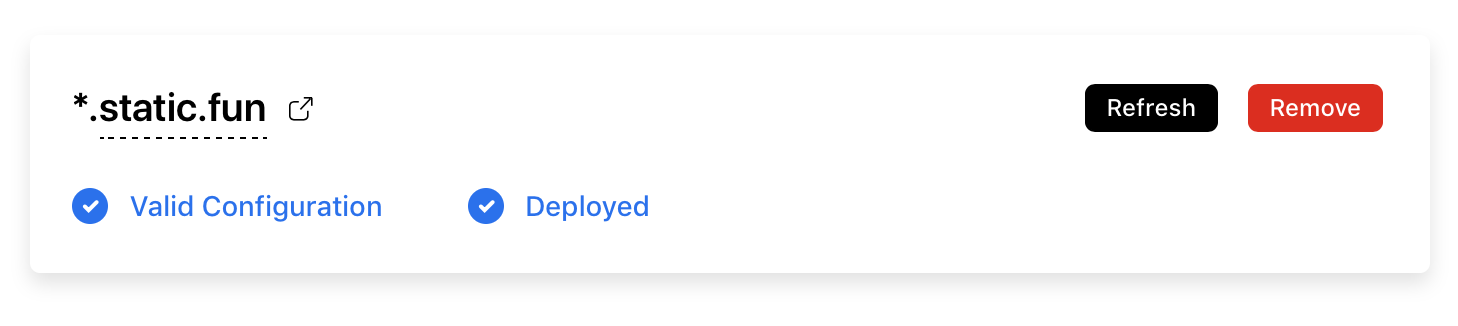 The two blue messages indicate that the domain was successfully applied.