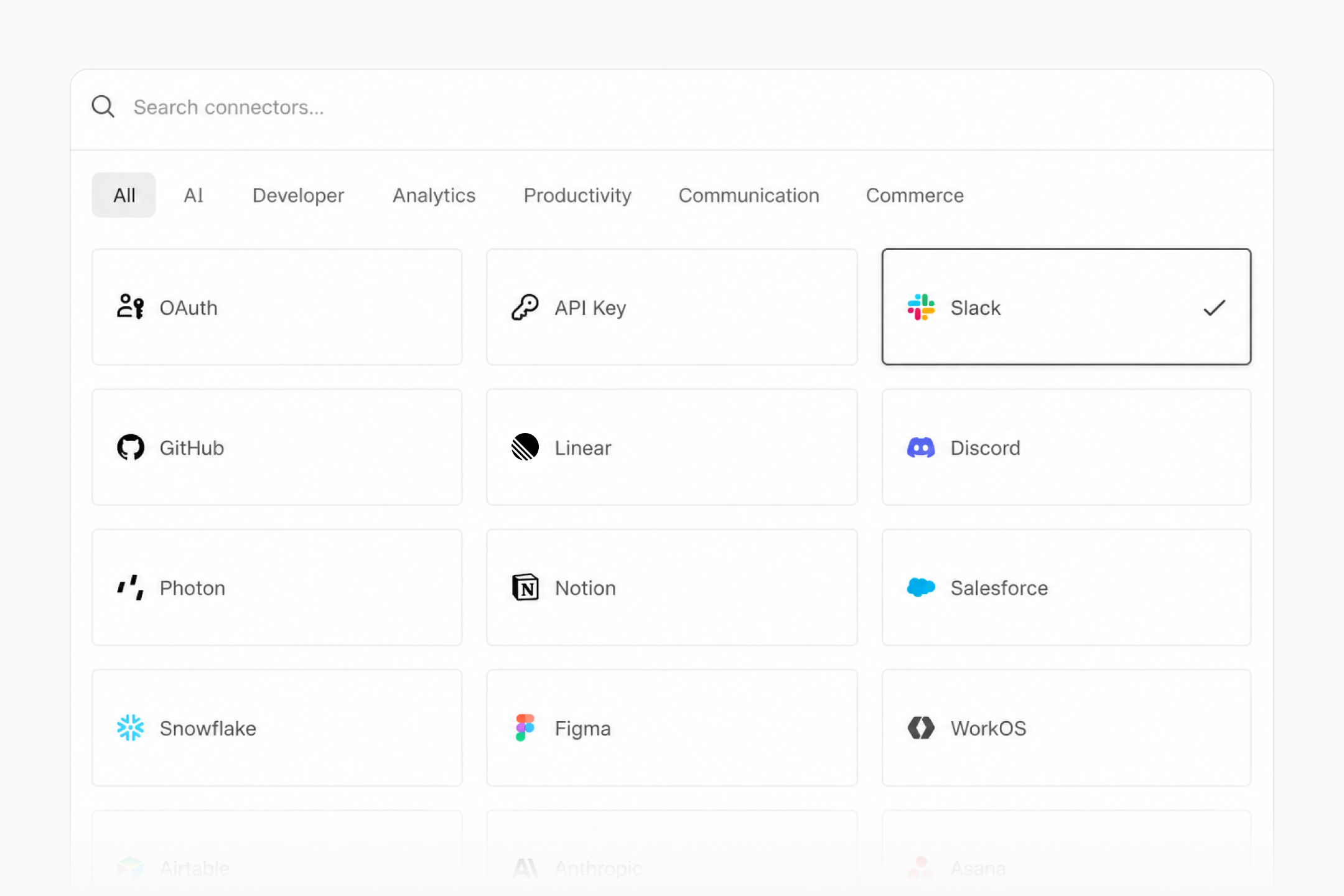 Connect to 100+ services through secure, scoped tokens