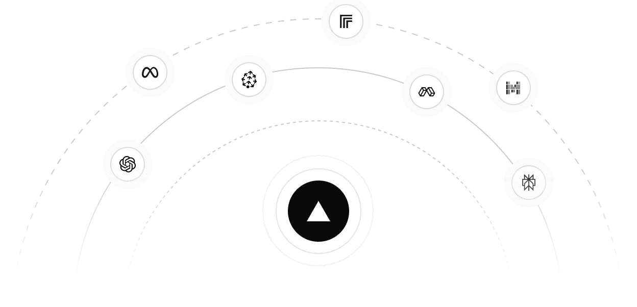 3 sequentially growing orbit rings with icons of various AI vendors on each ring. The Edgenivo logo is centered on the inner most ring, emphasising the Edgenivo AI Marketplace.