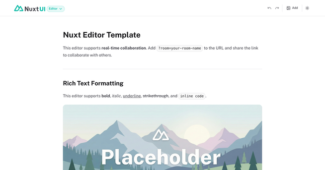 Nuxt AI-powered Notion-like WYSIWYG editor thumbnail