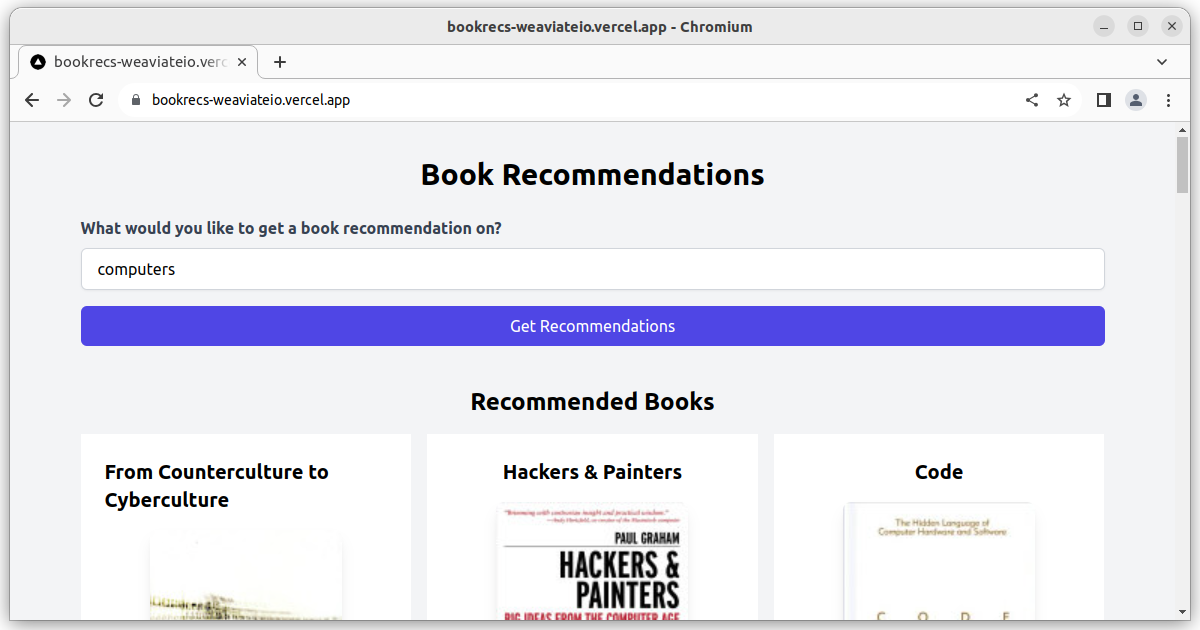 BookRecs: Next.js + Weaviate Starter thumbnail